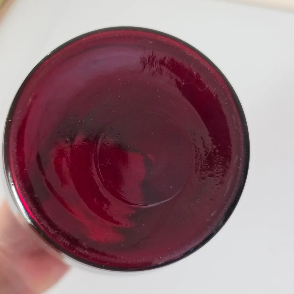 Vintage Anchor Hocking Glass Ruby Red Vase Home Decor 8.5in Crimped Rim